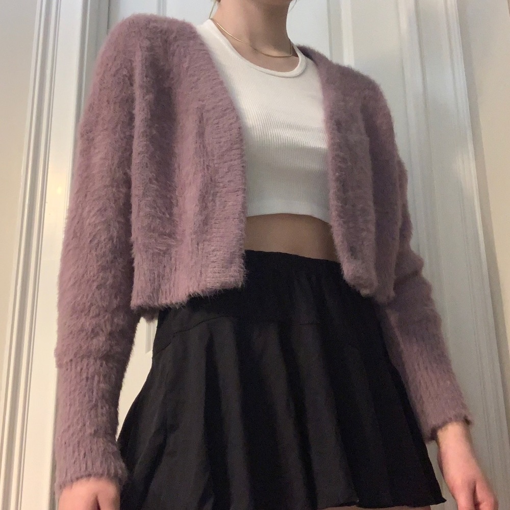 y2k mini purple cardigan